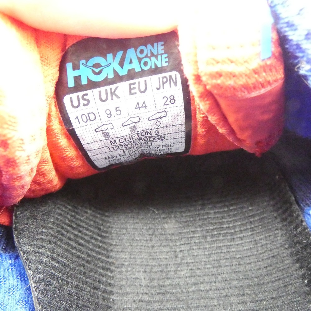 Hoka One One Clifton 9 Mens 10 Deep Lake Ceramic Blue Orange 1127895 BBDGB - Picture 9 of 10